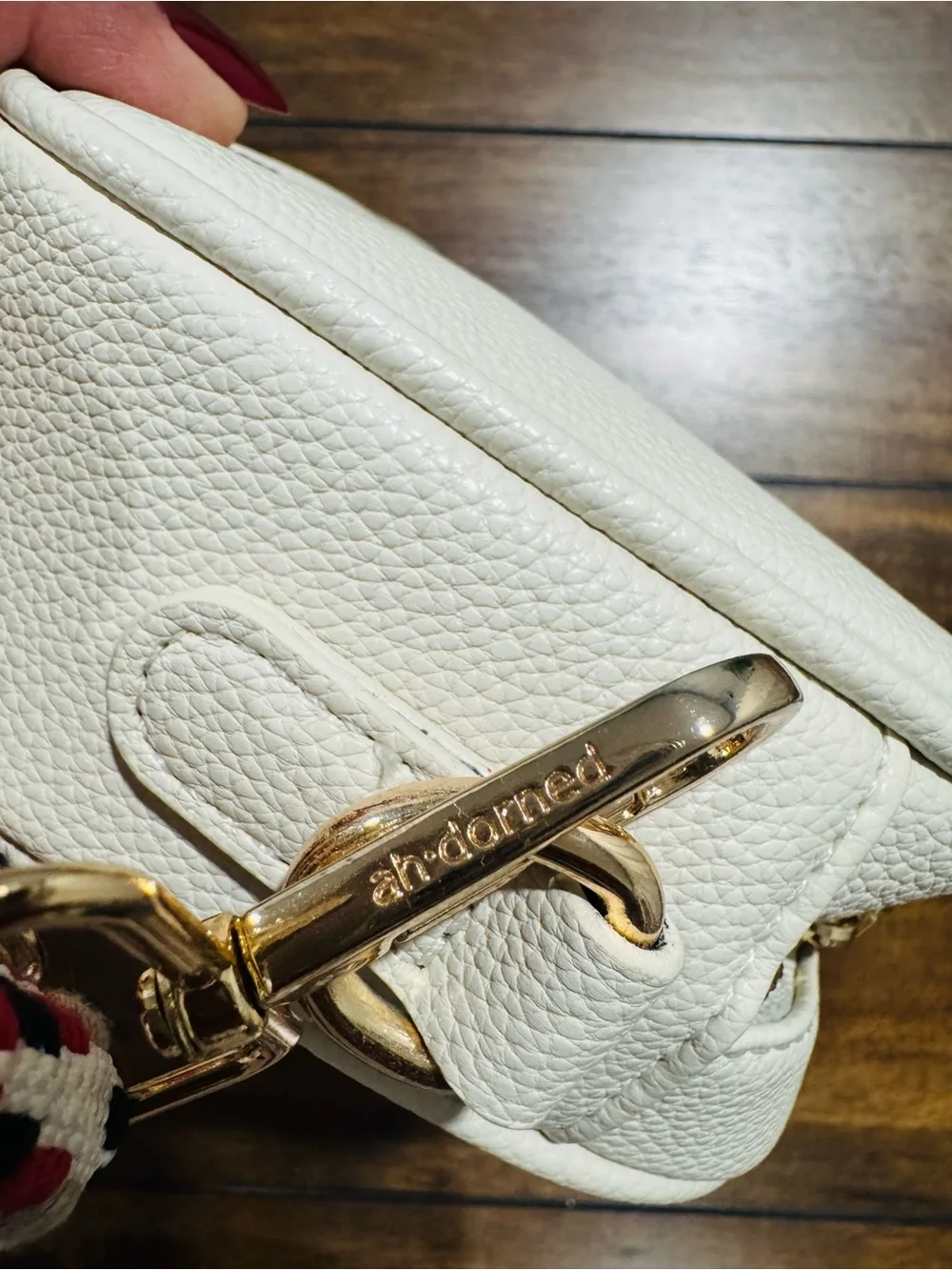 Cream Crossbody Bag with Removable Patterned Strap